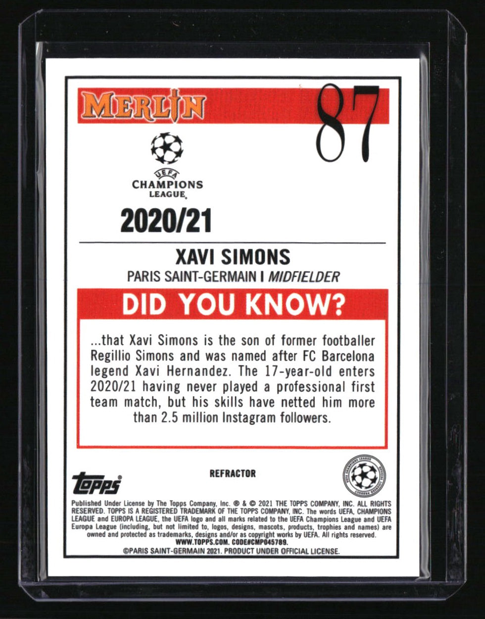 2020-21 Merlin UEFA Champions League Xavi Simons Refractor
