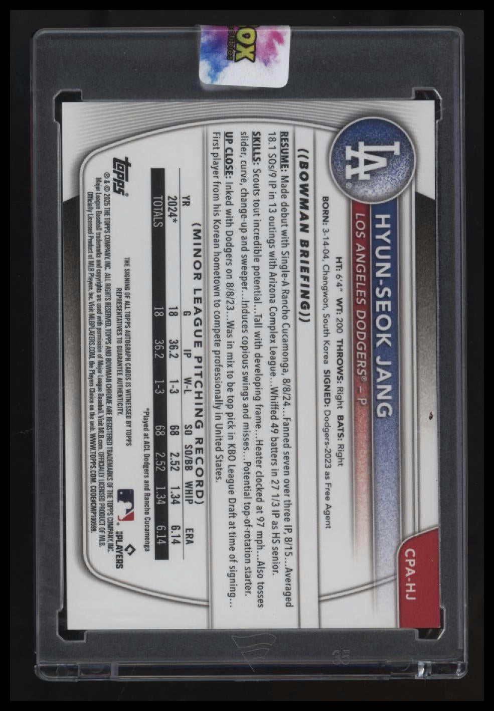 2025 Bowman Hyun-Seok Jang Chrome Prospect Autos Orange First On Print! 1/25