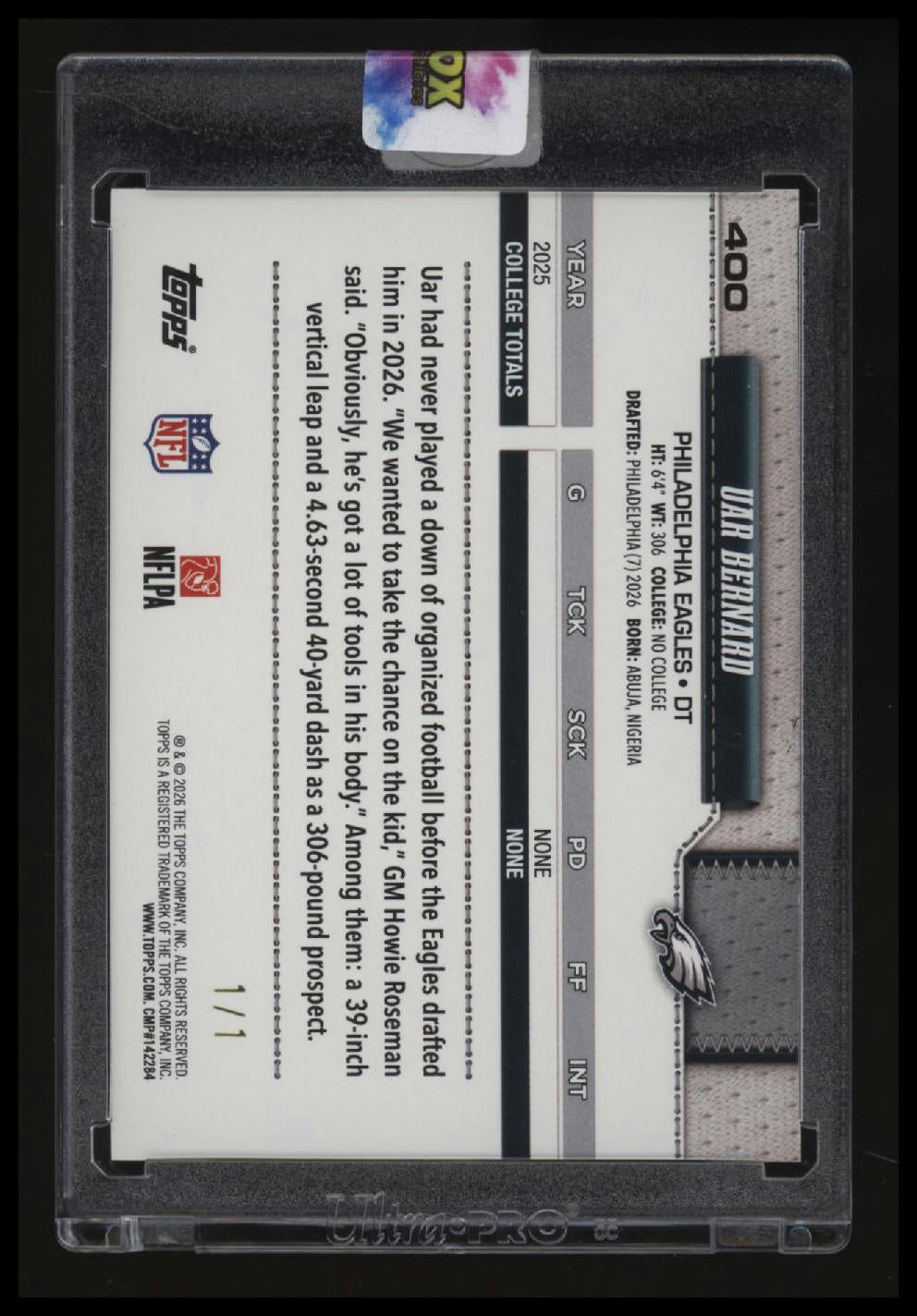 2026 Topps Flagship Uar Bernard FoilFractor #/1