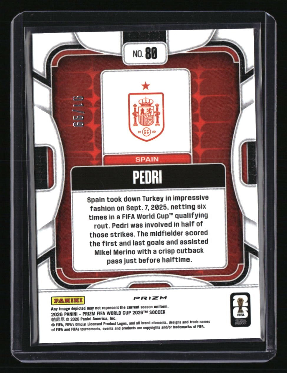 2026 Panini Prizm FIFA World Cup Pedri Preferred Orange Pulsar Prizm #/99