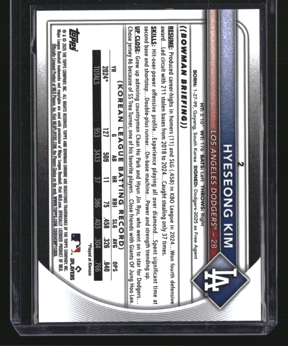 2025 Bowman Chrome Sapphire Edition Hyeseong Kim Gold Sapphire #/50