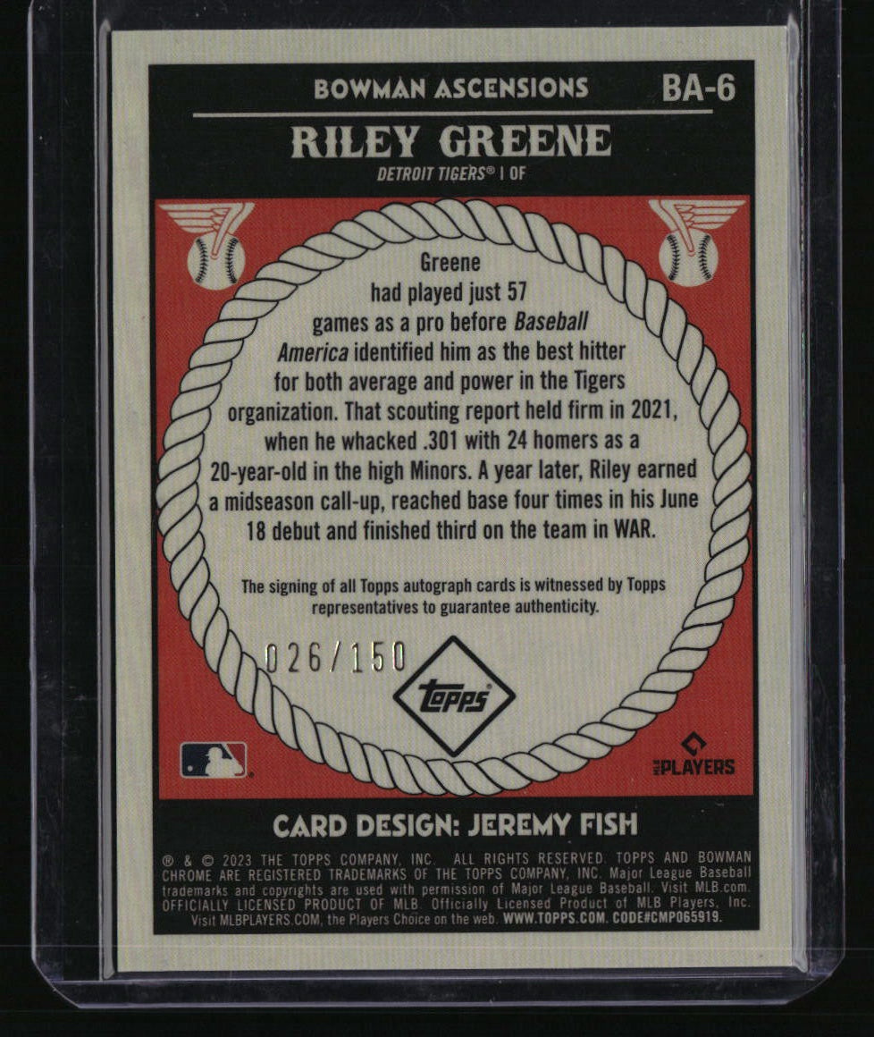 2023 Bowman Chrome Riley Greene Bowman Ascensions Autographs #/150