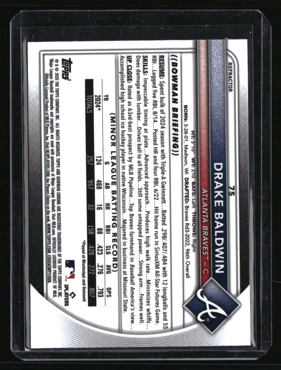 2025 Bowman Chrome Drake Baldwin Refractor #/499