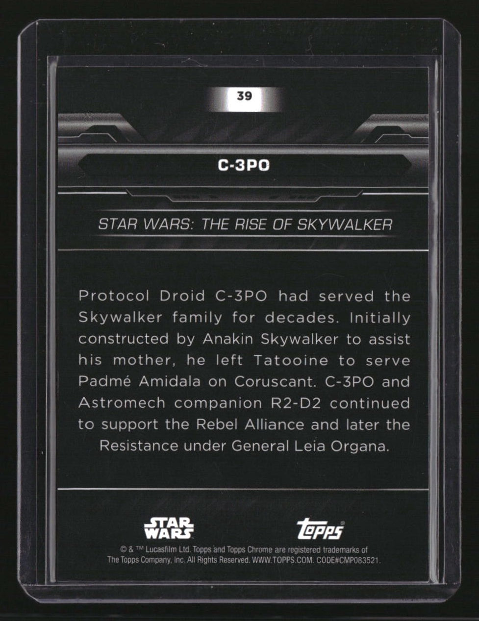 2024 Topps Chrome Black Star Wars C-3PO Yellow Lazer Refractor
