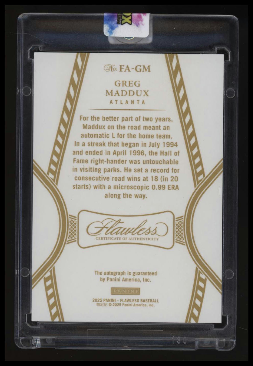 2025 Panini Flawless Greg Maddux Auto #/20