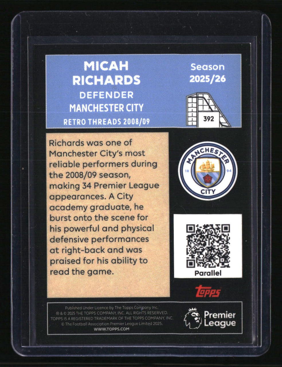 2025-26 Topps Premier League #392 Micah Richards Gold Rainbow Foil #/50