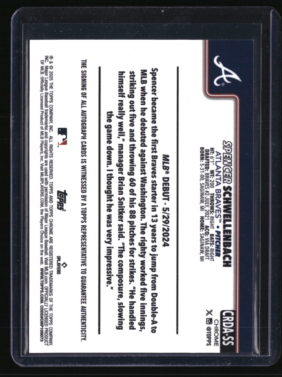2025 Topps Chrome Update Spencer Schwellenbach Rookie Debut Auto Aqua Wave #/199