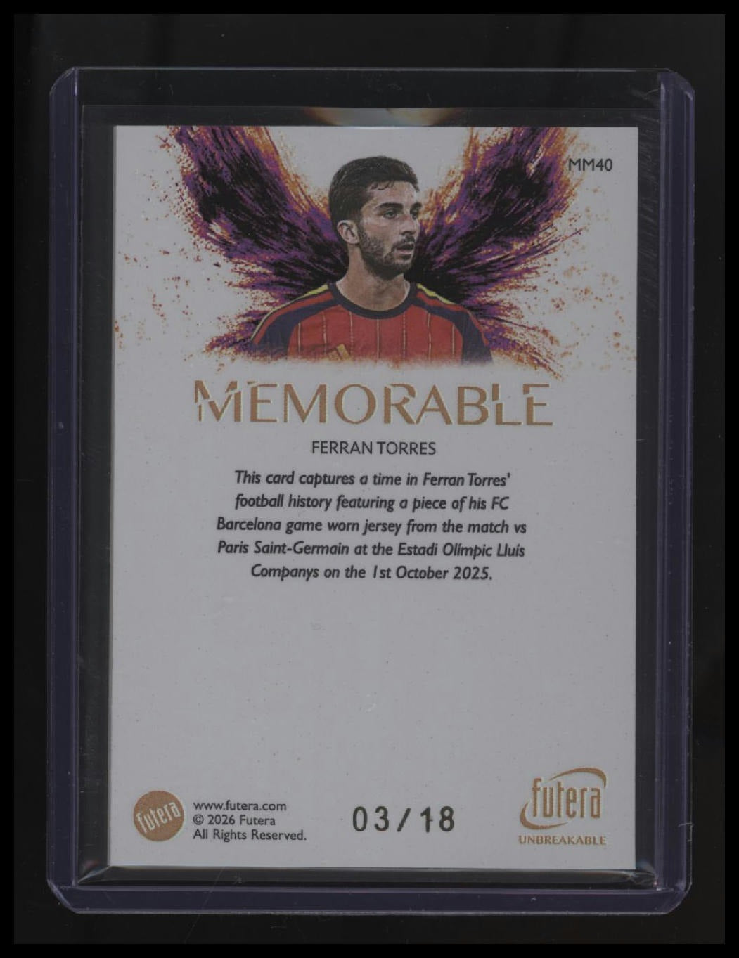2026 Futera World Football Unbreakable Ferran Torres Memorable #/18