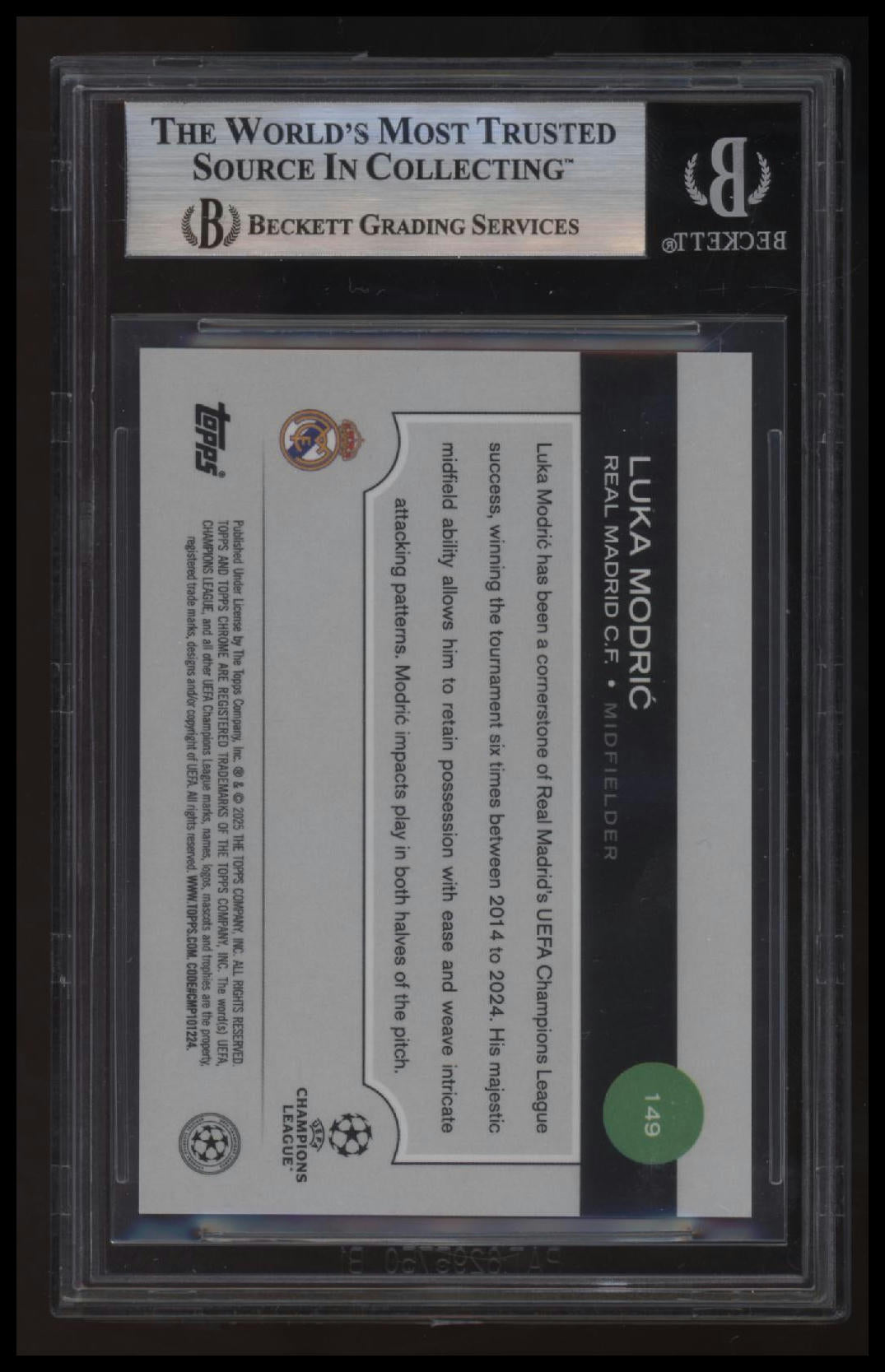 2024-25 Topps Chrome UEFA Club Competitions Orange Prism Luka Modric BGS 9.0