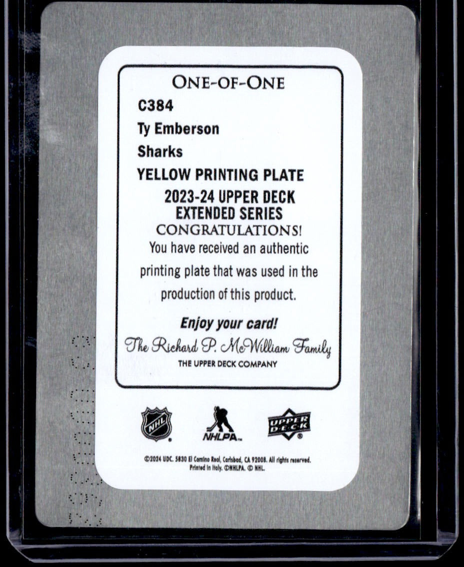 2023-24 Upper Deck Ty Emberson UD Canvas Printing Plates Yellow #/1