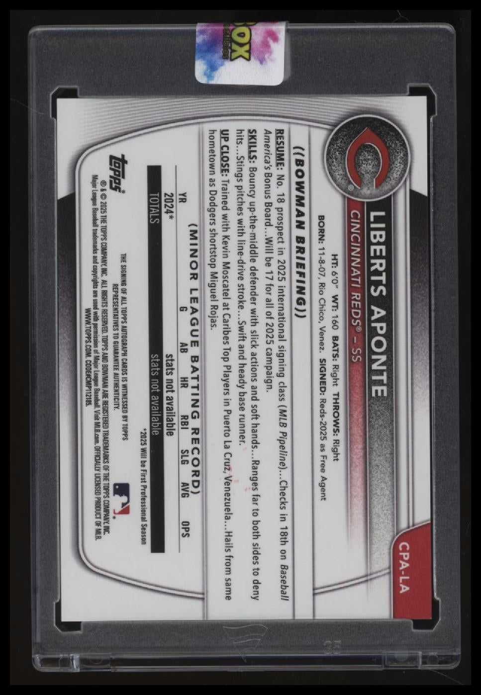 2025 Bowman Chrome Liberts Aponte Prospect Auto Black & White Shimmer