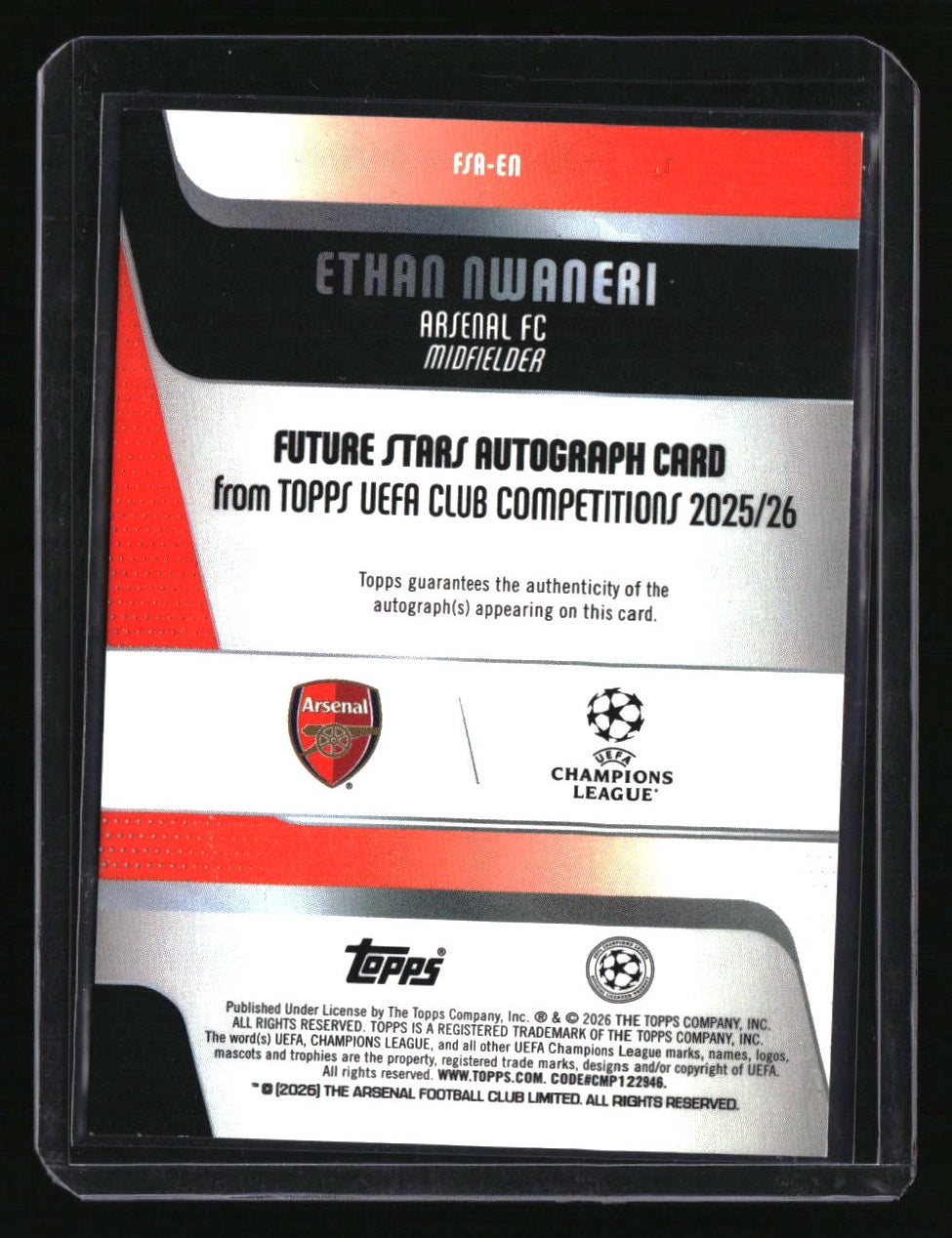 2025-26 Topps UEFA Club Competitions Ethan Nwaneri Future Stars Auto Gold #/50