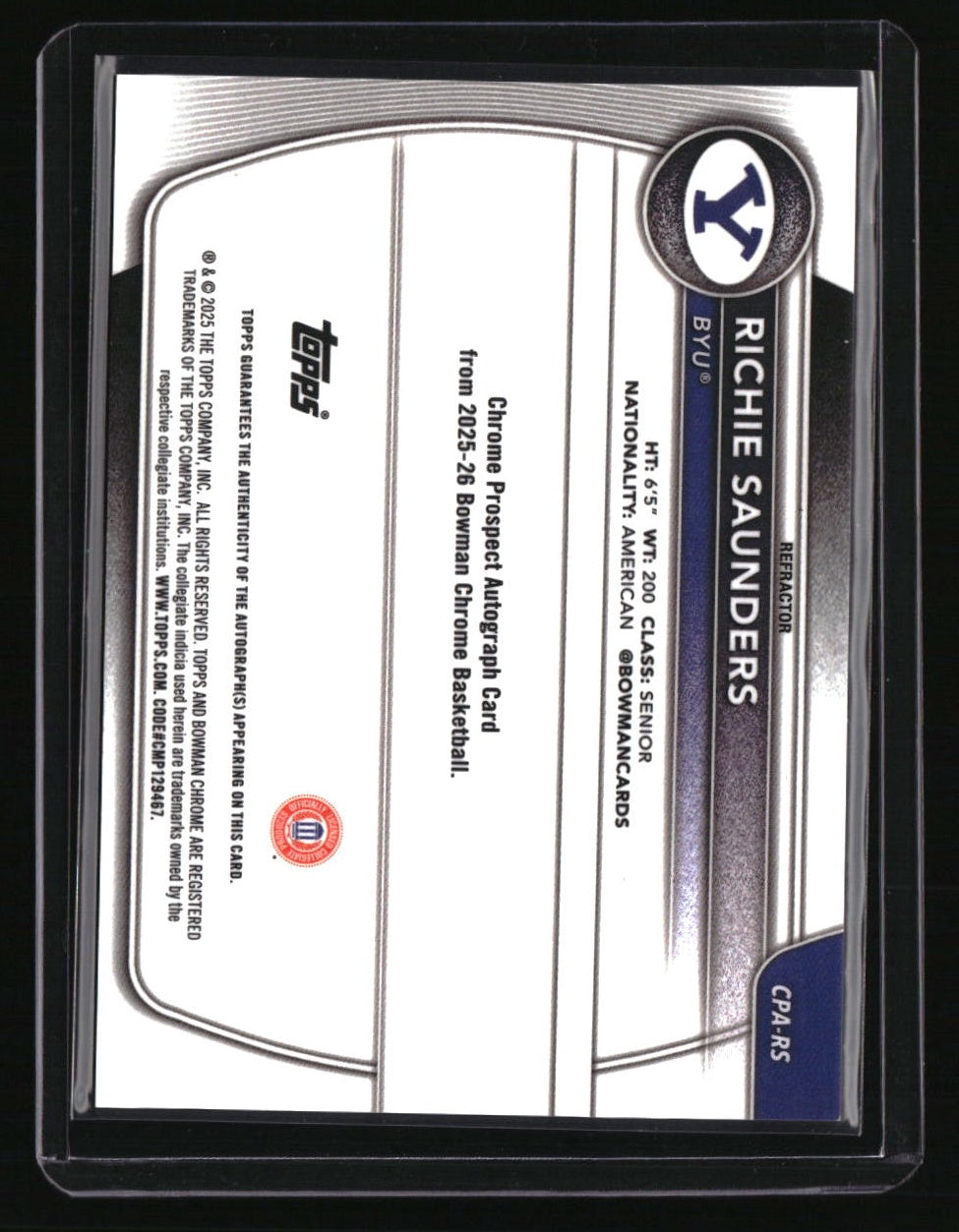 2025-26 Bowman Richie Saunders Chrome Prospects Refractor #/499