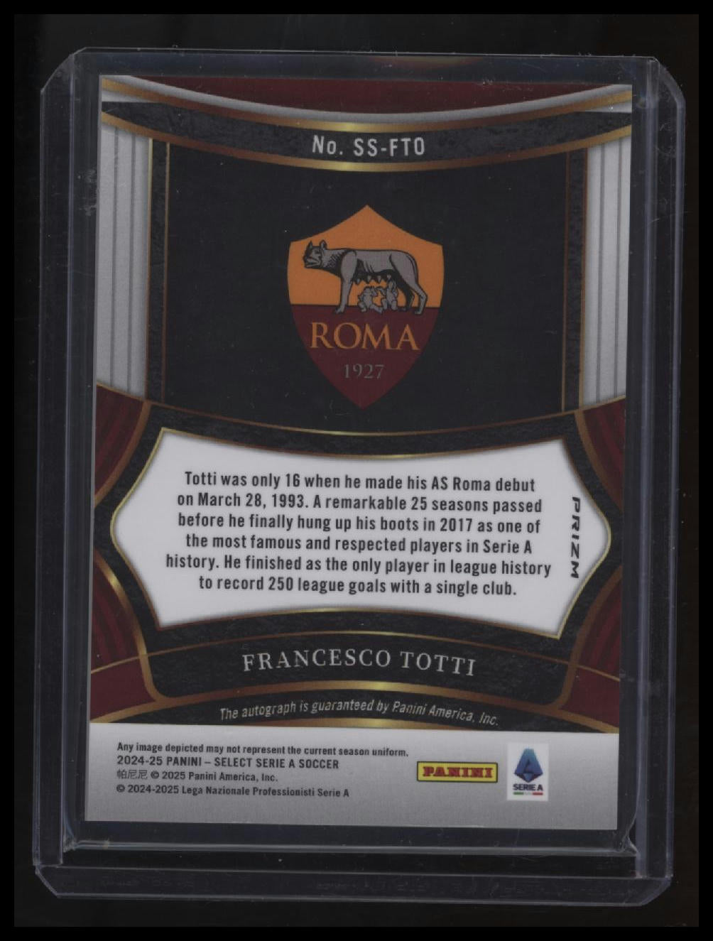 2024-25 Select Serie A Soccer Francesco Totti Prizm Auto