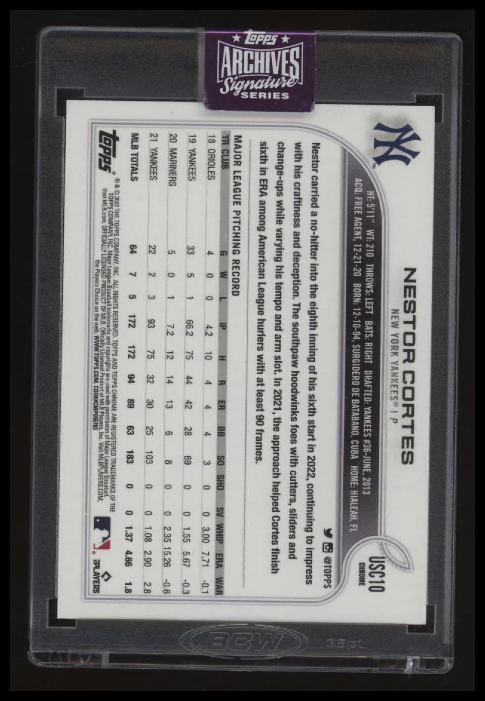 2025 Topps Archives Signature Series Nestor Cortes Chrome Auto #/14