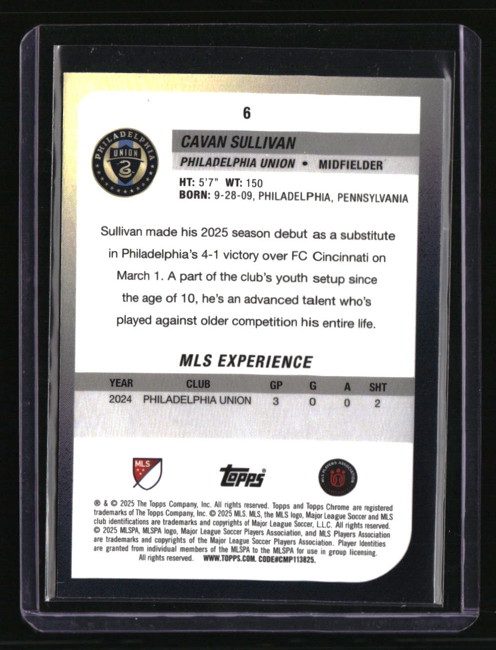 2025 Topps Chrome MLS Cavan Sullivan Aqua Refractor #/199