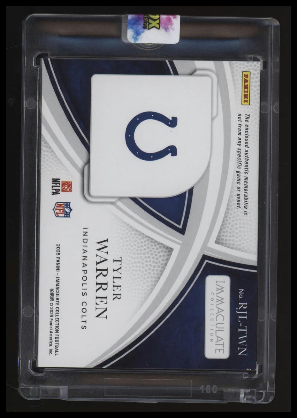 2025 Panini Immaculate Collection Tyler Warren Player Caps Team Logo Patch #/7