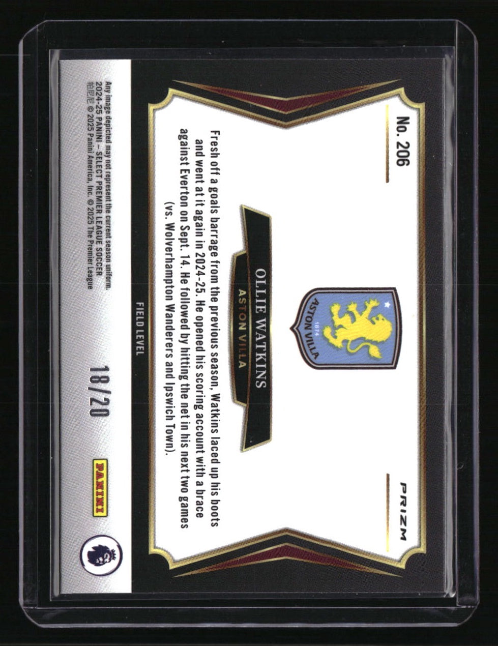 2024-25 Panini Select Premier League #206 Ollie Watkins White #/20