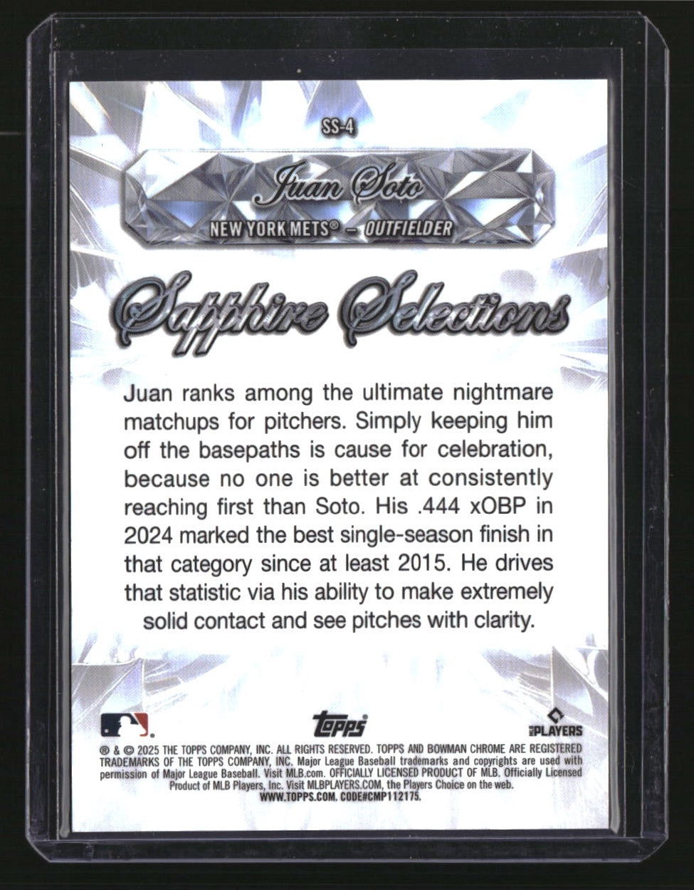 2025 Bowman Chrome Juan Soto Sapphire Selections Gold 1/50 First On Print