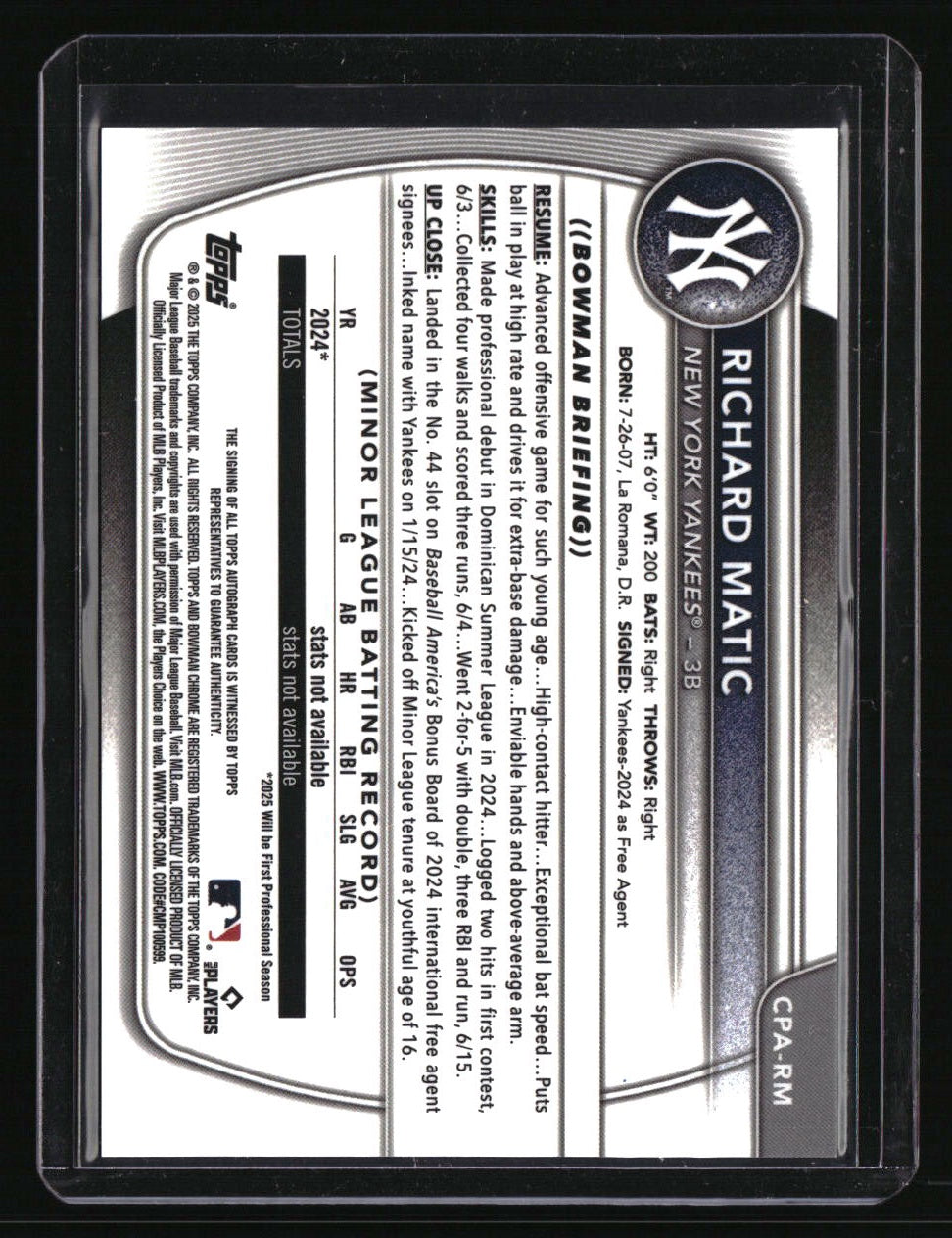 2025 Bowman Richard Matic Chrome Prospects Autographs