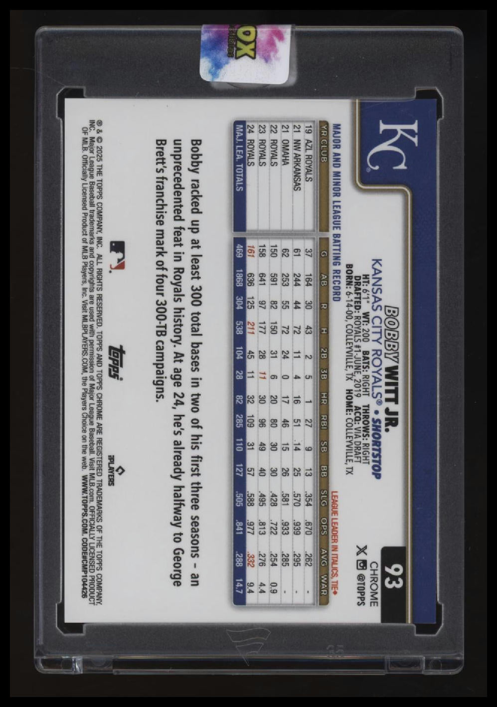 2025 Topps Chrome Bobby Witt Jr. Gold Wave Refractors #/50