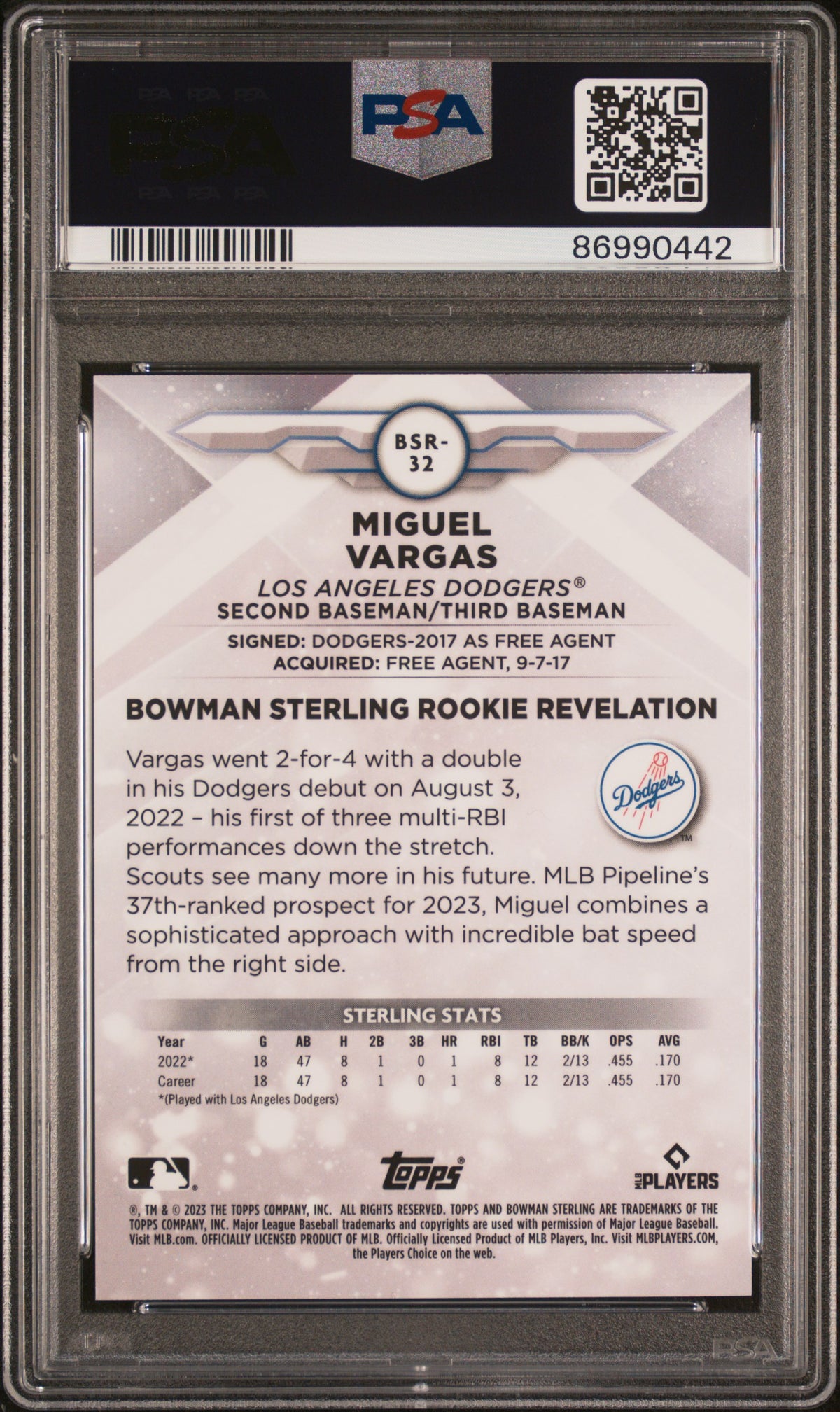 2023 Bowman Sterling Miguel Vargas Gold PSA 10