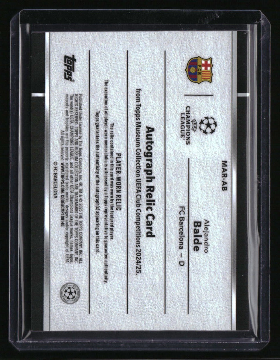 2023-24 Topps Museum Collection UEFA CL Alejandro Balde Auto Relics #/99