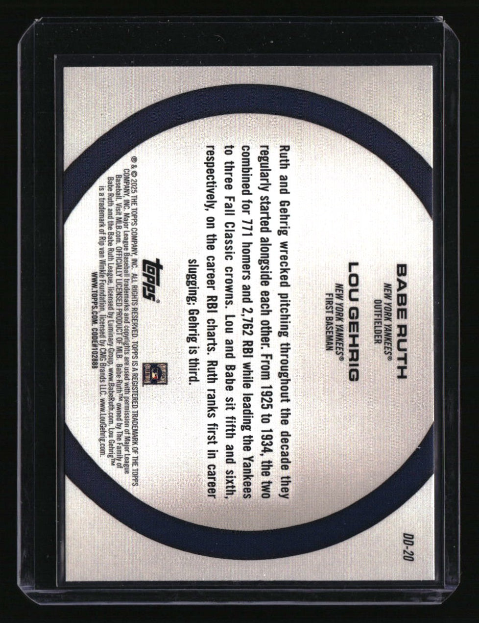 2025 Topps Babe Ruth / Lou Gehrig Dynamic Duos Pink Foil