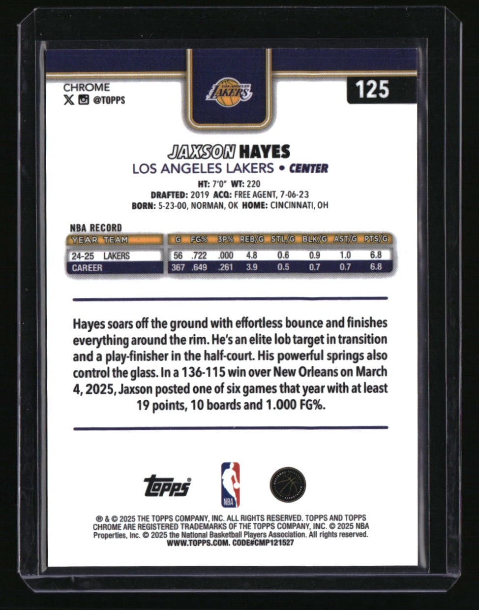 2025-26 Topps Chrome Jaxson Hayes Orange Wave Refractor #/25