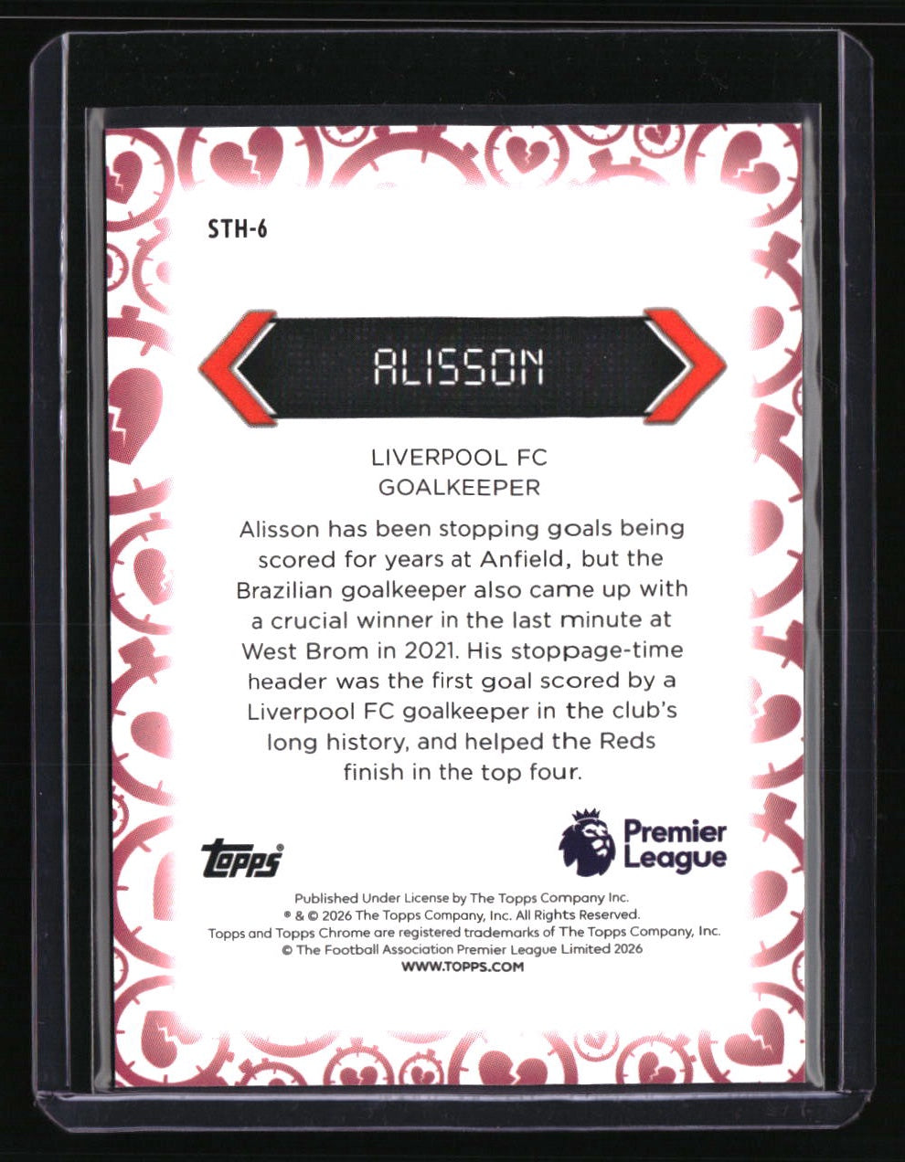 2025-26 Topps Chrome Premier League Alisson Stoppage Time Heartbreaker
