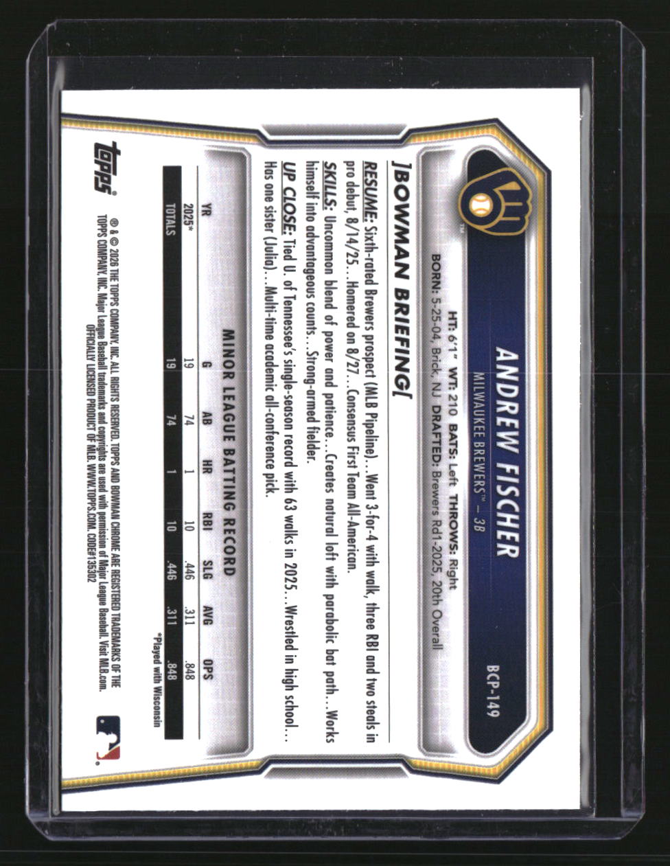 2026 Bowman Sapphire Edition Andrew Fischer