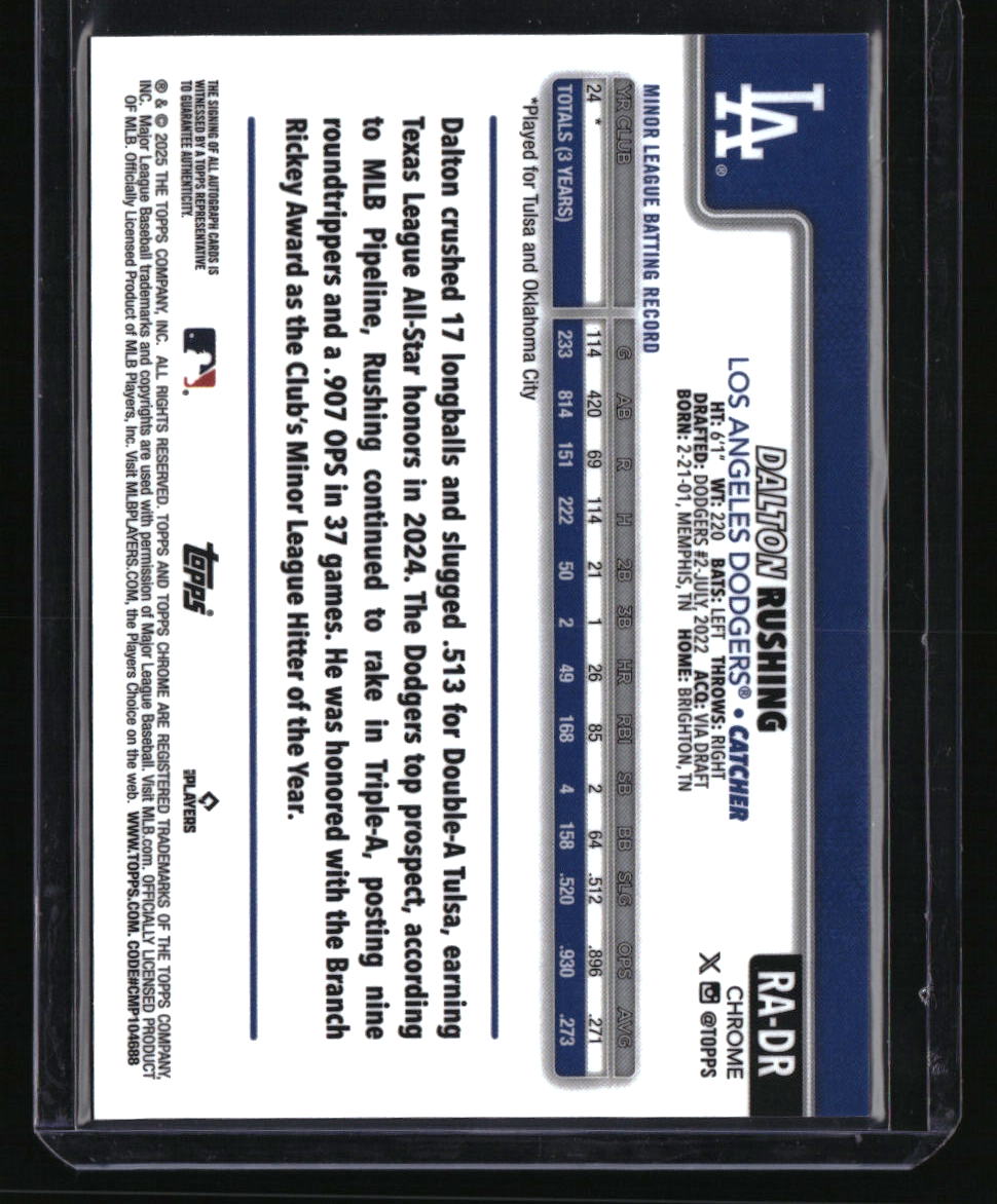 2025 Topps Chrome Update Dalton Rushing Lava Lamp Auto Magenta/Purple #/299