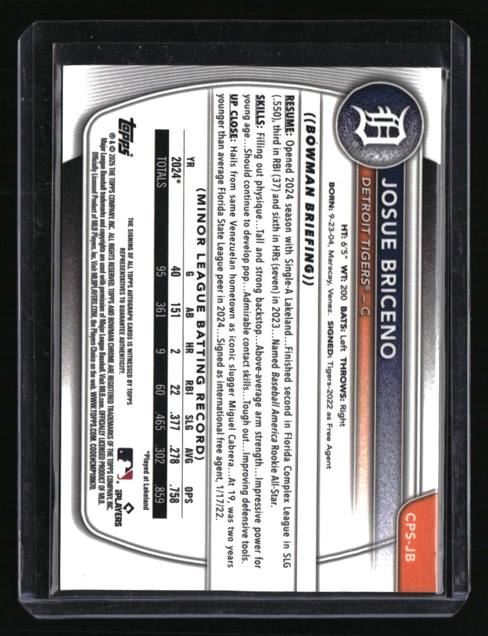 2025 Bowman Sapphire Edition Josue Briceno Autographs #/199