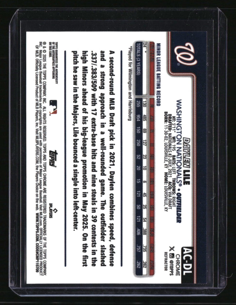 2025 Topps Chrome Update Daylen Lile Chrome Update Autographs Refractors #/499