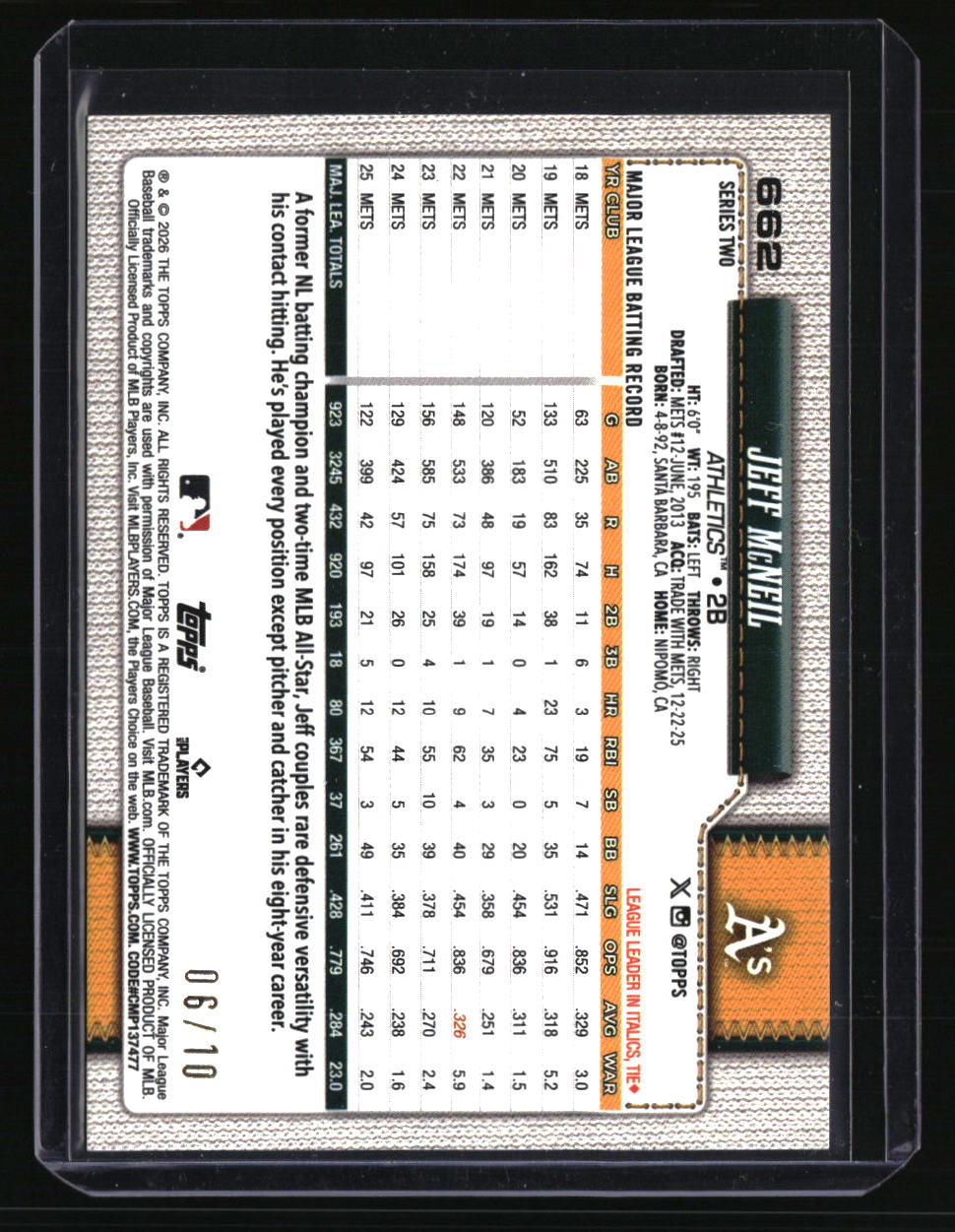 2026 Topps Jeff McNeil Black Sandglitter #/10