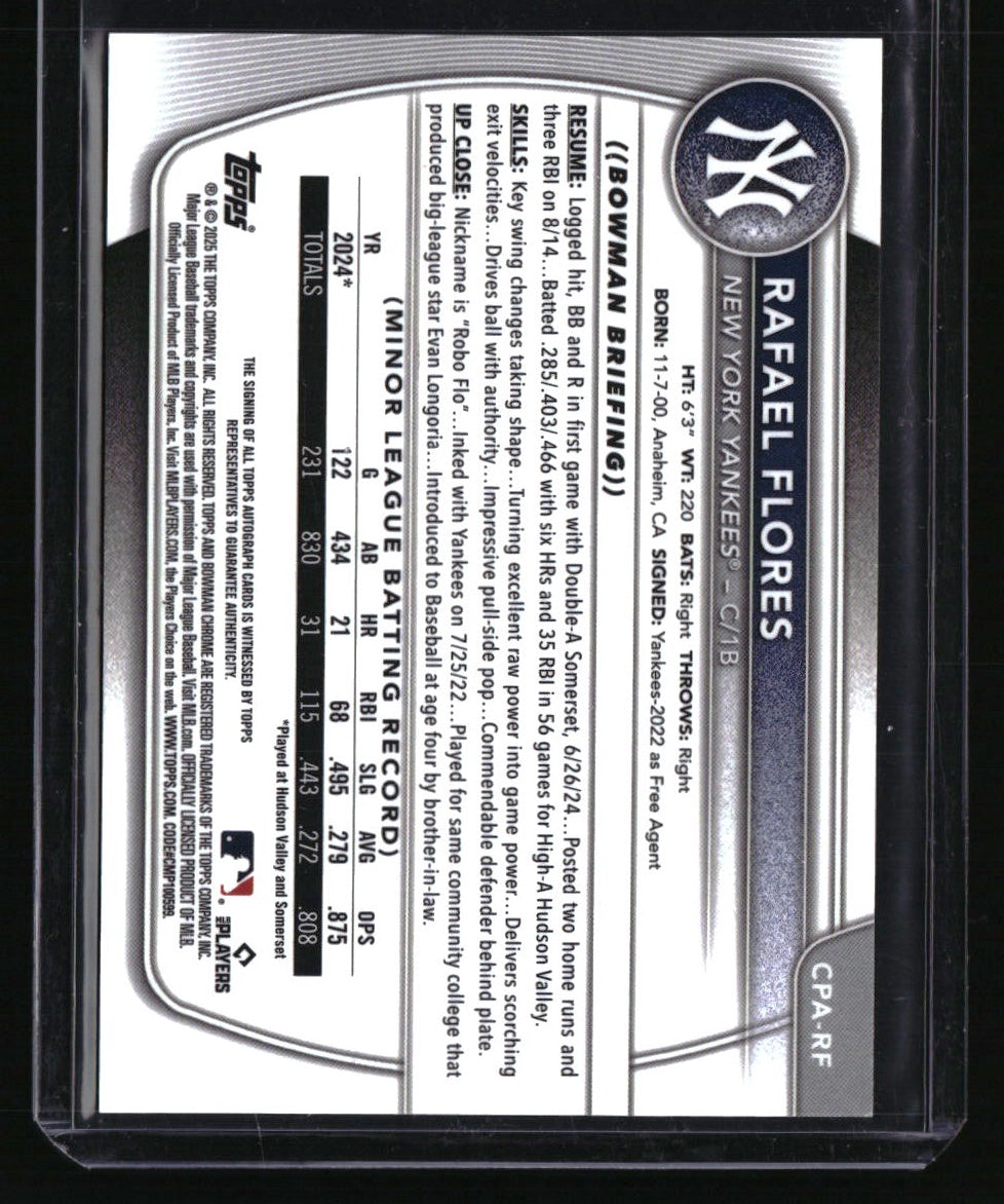 2025 Bowman Rafael Flores Chrome Prospects Autographs Speckle Refractor #/299