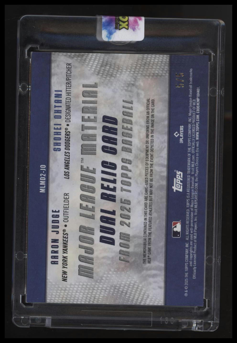 2025 Topps Aaron Judge / Shohei Ohtani Major League Material Relics Red #5/5