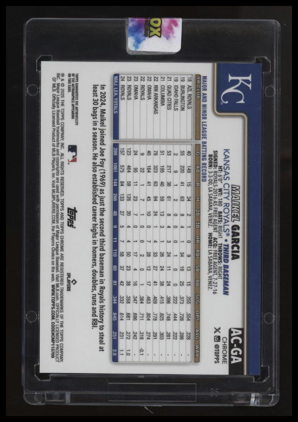 2025 Topps Chrome Update Maikel Garcia Auto Orange Wave Refractors #/25