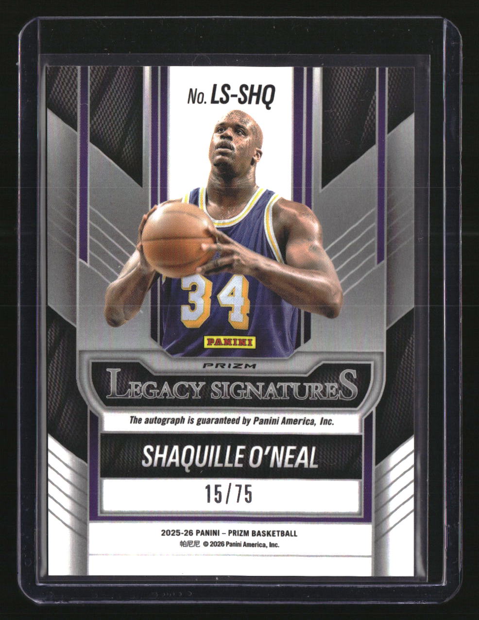 2025-26 Panini Prizm Shaquille O'Neal Legacy Signatures #/75 X-fractor