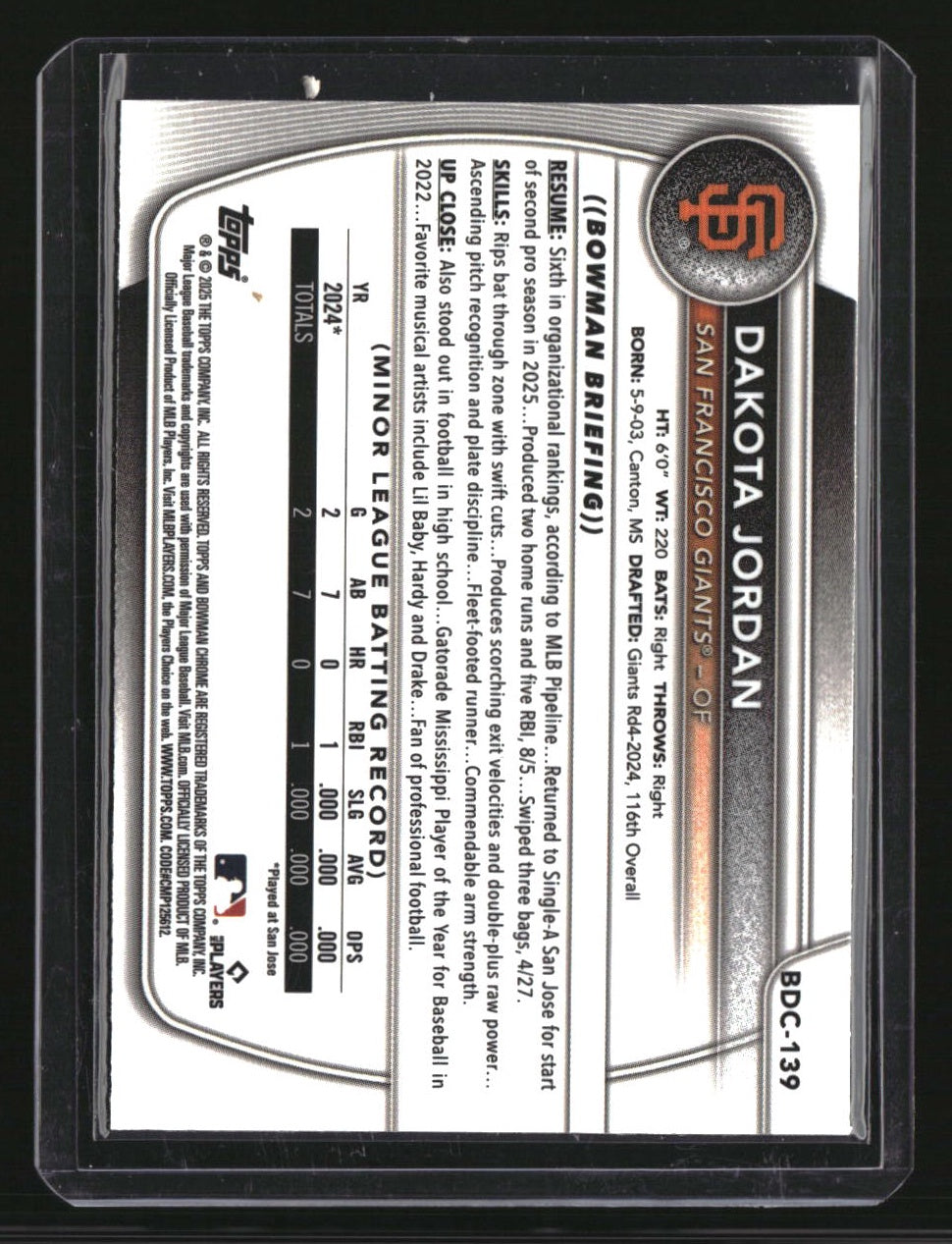 2025 Bowman Draft Dakota Jordan Chrome Yellow Reptilian Refractor #/75