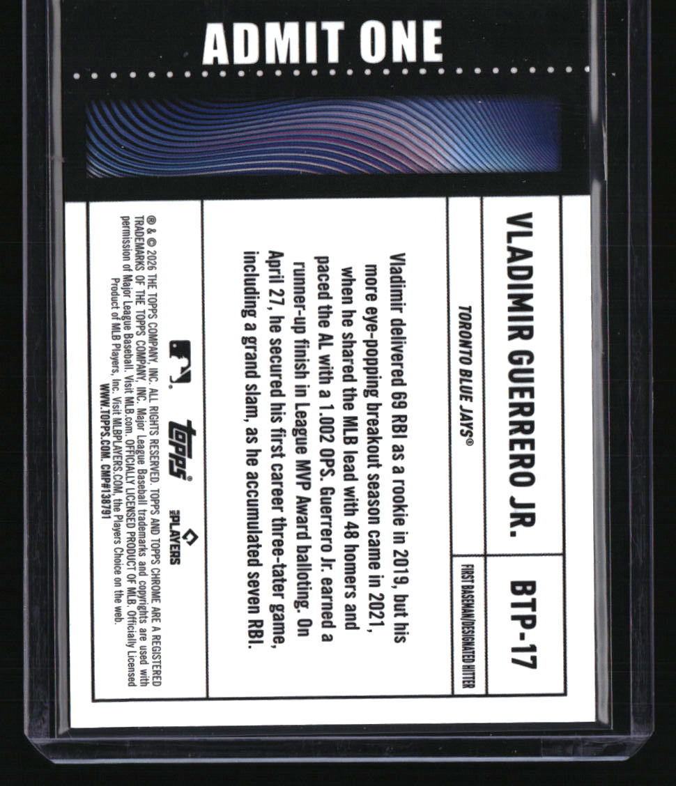 2026 Topps Chrome Vladimir Guerrero Jr. Big Ticket Players Black Refractor #/10