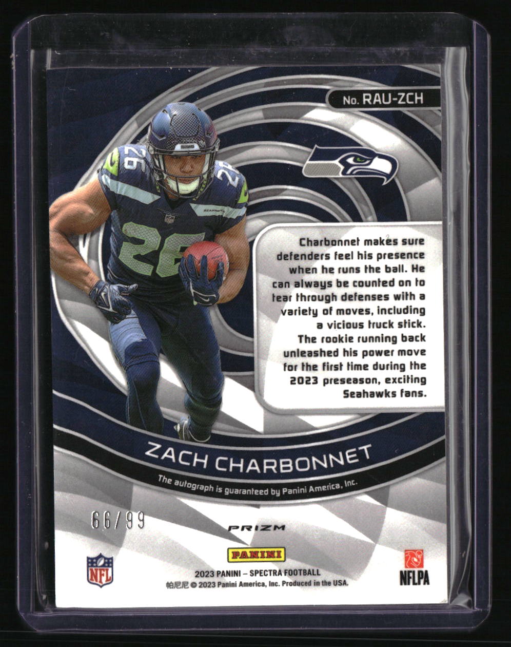 2023 Panini Spectra Zach Charbonnet Rookie Autographs #/99