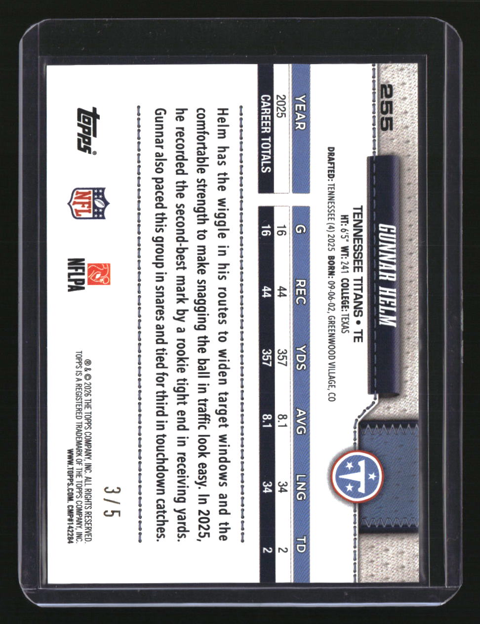 2026 Topps Flagship Gunnar Helm Red Sandglitter #/5