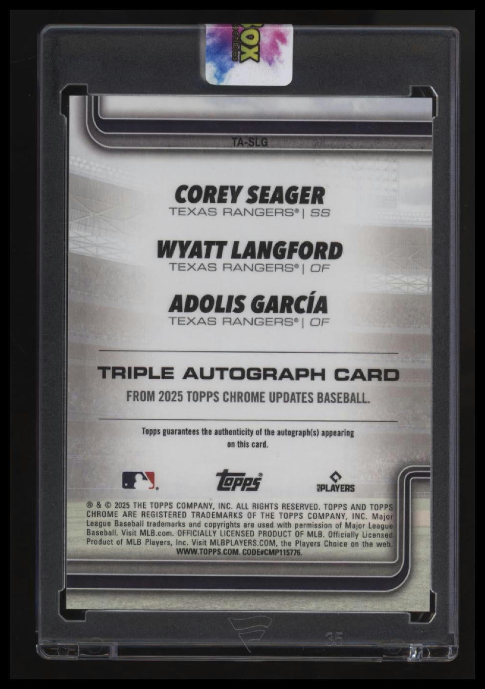 2025 Topps Chrome Update Langford / Garcia / Seager Triple Autographs Red #/5