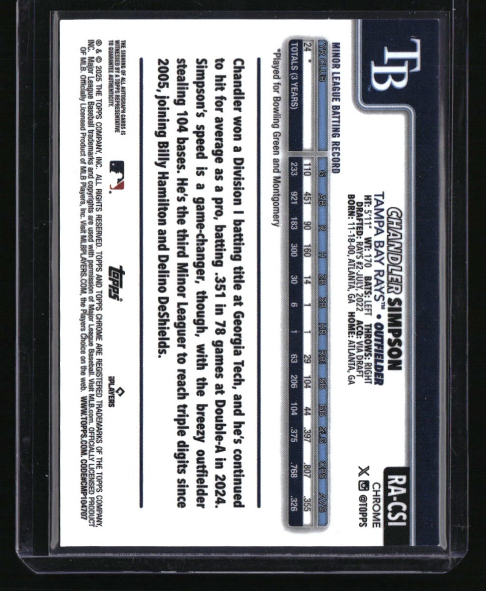 2025 Topps Chrome Chandler Simpson Rookie Autographs Blue RayWave #/150