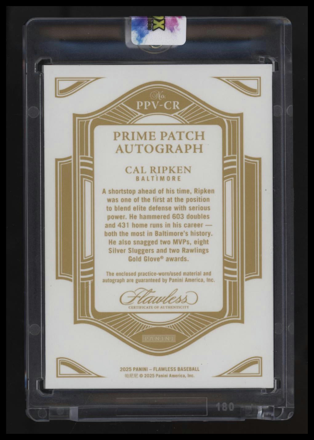 2025 Panini Flawless Cal Ripken Prime Patch Auto #/6