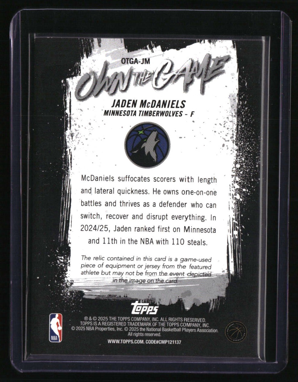 2025-26 Topps Jaden McDaniels Own the Game Gold Rainbow #/50