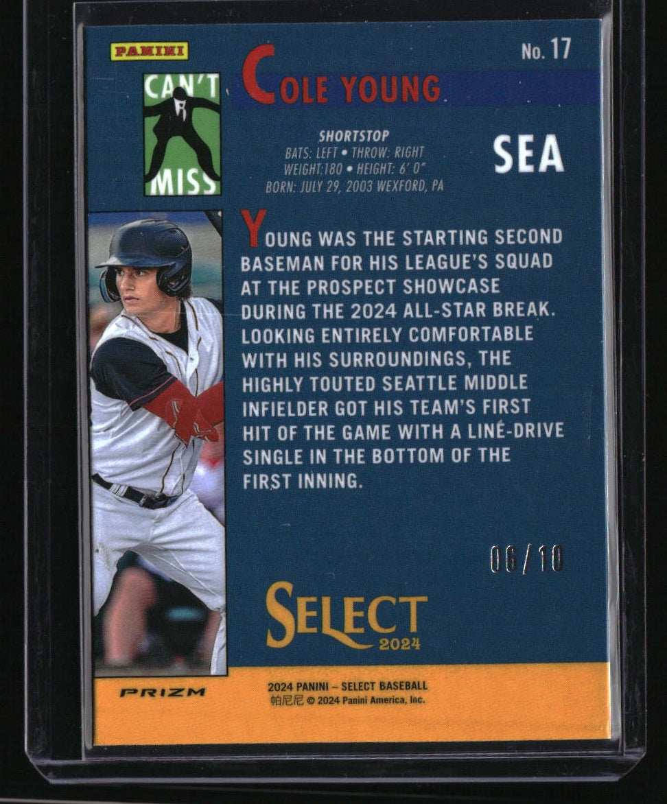 2024 Panini Select Cole Young Can't Miss Gold Prizms #/10