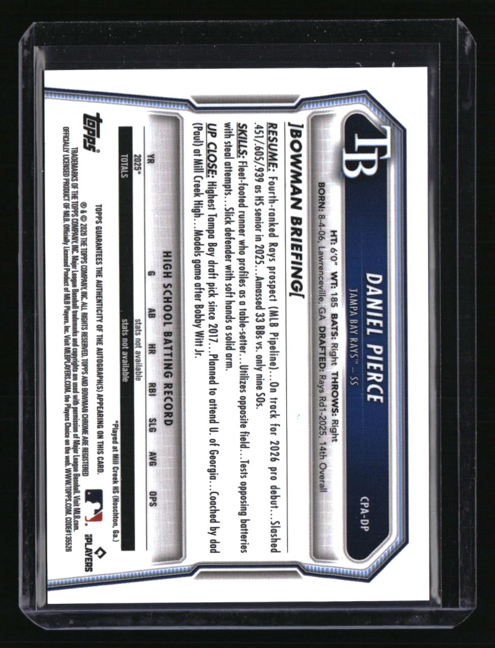 2026 Bowman Daniel Pierce Chrome Prospect Autographs