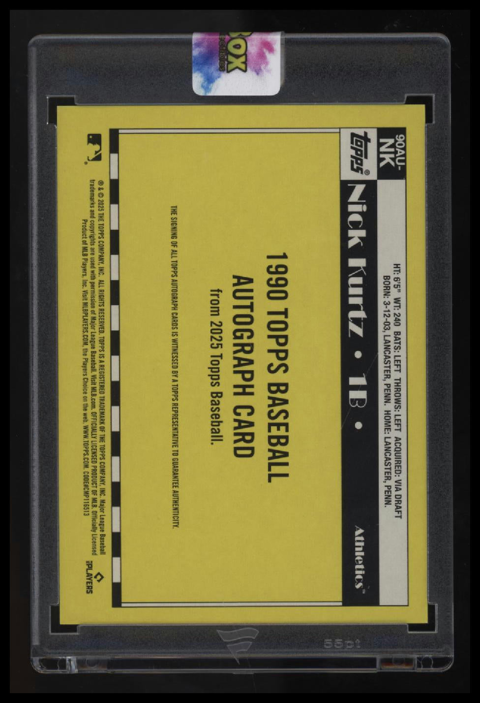 2025 Topps Update Nick Kurtz 1990 Topps Baseball 35th Anniversary Autographs